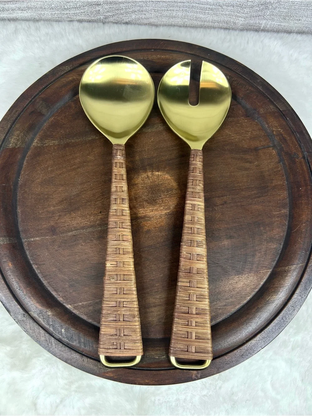 Zodax Gold Serving Utensils with Rattan Wrapped Handles Boho
